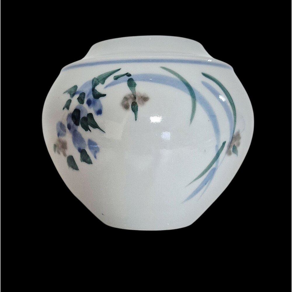 Studio Art Pottery Vase Blue Green Floral Signed Glossy Finish Vintage - Picture 10 of 10